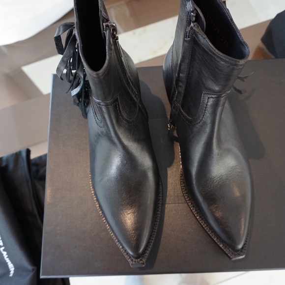Saint Laurent Leather Fringed Ankle Boots Size 36.5 - Picture 2 of 12